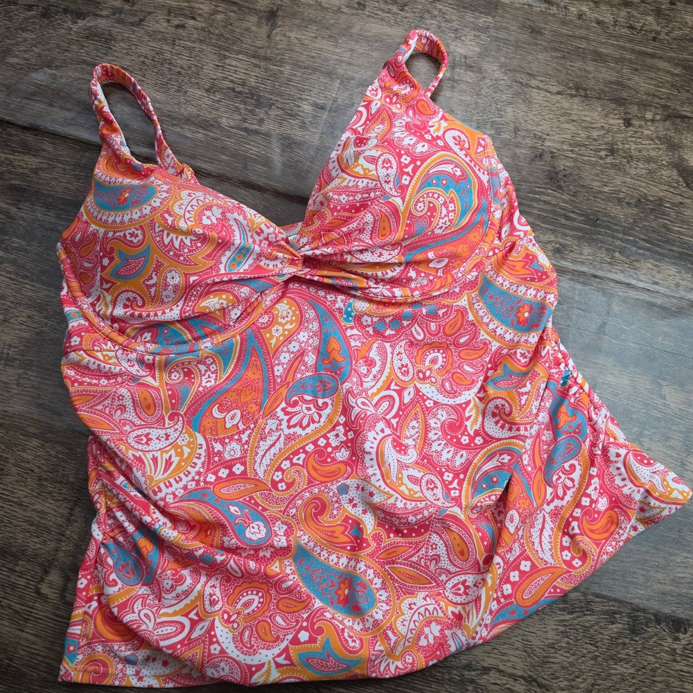 VENUS Tankini Top Womens 18 Pink Paisley Ruched Twist Front Swimwear